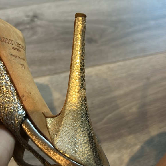 Jimmy Choo Glittering Gold Peep-Toe Heels 37 - Picture 5 of 11